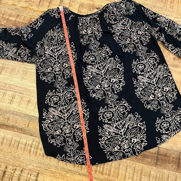 Lucky Brand Top XL Boho Block Print Blouse Floral 3/4 Sleeve Lightweight Stretch - Picture 11 of 11